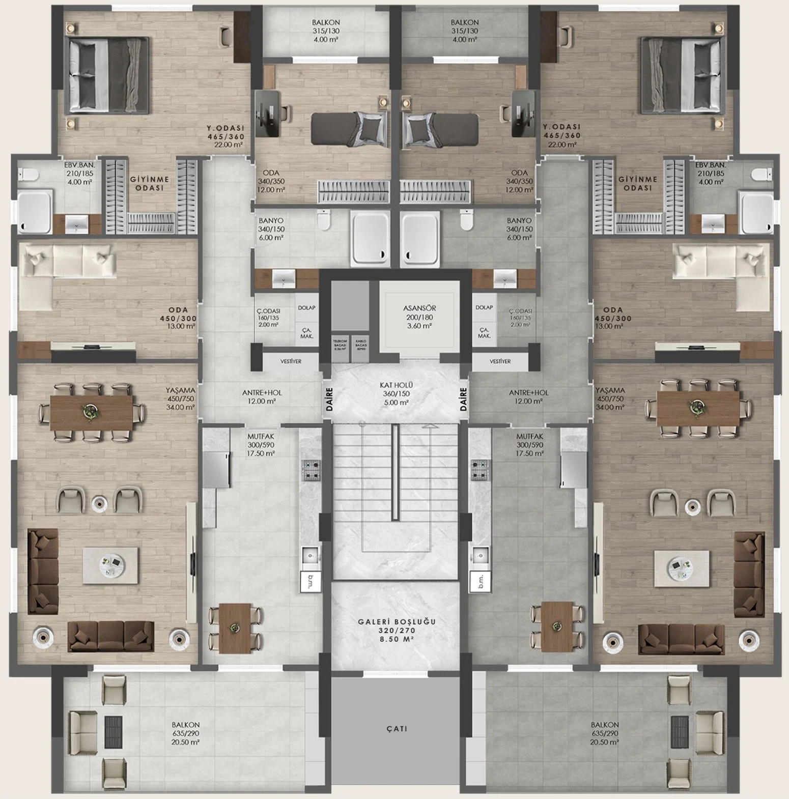 Moda 24 A-B Blok 3+1 kat planı